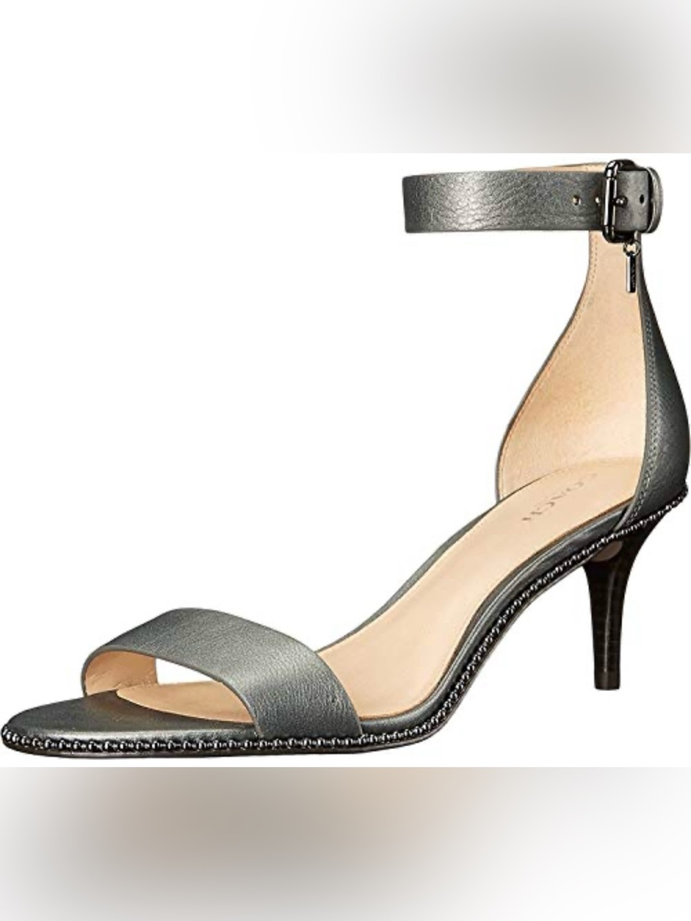 Coach Women’s Metallic Pewter Ankle-Strap Kitten Heel Sandals Size 7.5
